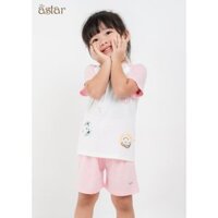 Bộ cộc tay cài vai ASTAR vải cotton rayon phối hoạ tiết mới cho bé 9 tháng đến 6 tuổi