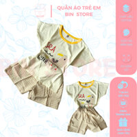 Bộ Cộc Tay Cho Bé, Bộ Đùi Bé Trai Bé Gái Từ 7kg-23kg Áo Thun In Vịt Trắng Vàng Quần Xốp Thoáng Mát, Xinh Xắn BINSTORE