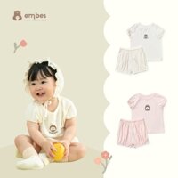 Bộ Cộc Tay Cho Bé Gái Embes, Bộ Quần Áo Tay Bồng Chất Cotton Thông Hơi Cho Bé Size Từ 8-18kg
