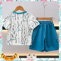 Bộ cộc tay cho bé trai sành điệu size đại 4-10 tuổi in chữ MR tràn áo quần kaki thời trang hàng Quảng Châu cao cấp