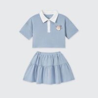 Bộ cộc tay La Pomme váy xoè cổ đức Xanh