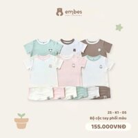 Bộ cộc tay thông hơi cho bé trai bé gái EMBES, bộ quần áo cho bé mặc đi học, đi chơi mùa hè.