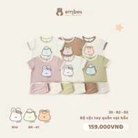 Bộ Cộc Tay Trẻ Em Cho Bé Trai Bé Gái Embes, Quần Áo Cộc Chất Thun Cotton In Hình Cho Bé Size 8-18Kg