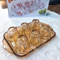 Bộ cốc thủy tinh Delisoga kèm khay cao cấp, bộ ly thủy tinh có quai cầm siêu dày dặn sang trọng chịu nhiệt tốt