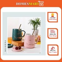 Bộ cốc uống cafe, ly sứ uống trà văn phòng 400ml vân đá cẩm thạch cao cấp có nắp