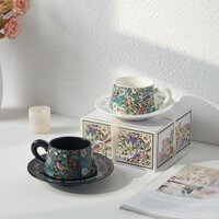 Bộ Cốc Uống Nước Gốm Sứ, Cốc Kèm Đĩa Uống Trà Chiều, Cốc Uống Cafe Họa Tiết Hoa Cổ Điển Phong Cách Bắc Âu
