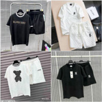 Bộ Cộc Xốp Vân Nổi Chữ B Royal Bộ quần áo tay ngắn dáng rộng thời trang Phối Dây Rút bản to Thời Trang