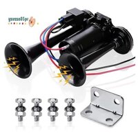 Bộ còi 12V 150Db Siêu To 2 Trumpet Có Máy Nén Cho Xe Tải Xe Lửa Thuyền Đen