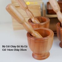 Bộ Cối Chày Gỗ Xà Cừ - Cối 14cm Chày 35cm
