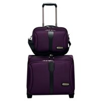 Bộ combo 2 cái vali kéo và túi xách vải kiểu ngang nhỏ size 16 inch thời trang nữ màu tím sành điệu TSP023