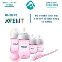 Bộ combo bình sữa 260ml, 125ml, ty ngậm, cọ rửa bình Philips Avent thiết kế tự nhiên – Màu hồng SCD290.13