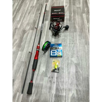 Bộ Combo Cần Câu Lure DYAWA & Máy Đứng Deukio FS 2000 kèm Dây Dù PE Shimano Pitpull X8, Nhái hơi 5g + khoá link vf