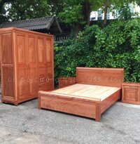 Bộ combo giường tủ quần áo gỗ Xoan Đào Lào - ( giường vạt - tủ đồng tiền )