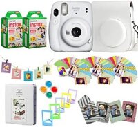 Bộ combo Máy ảnh lấy liền Fujifilm Instax Mini 11 + Phim Fuji Instax 40 ảnh + Phụ kiện đi kèm (Vỏ bảo vệ, Khung từ tính, Album, Bộ thiết kế khung) – Màu Trắng