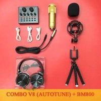 Bộ Combo Mic Hát Thu Âm Livestream BM900-V8 kèm tai chụp và gậy để điênh thoại bảo hành 6 tháng