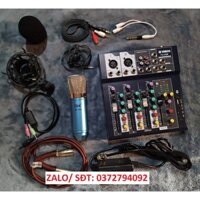 BỘ combo míc THU ÂM hát karaoke online micro ISK AT100 BÀN TRỘN ÂM THANH MIXER YAMAHA F4 USB tặng kèm tai nghe