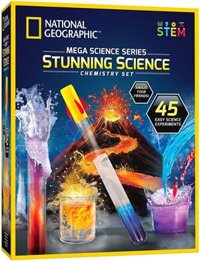 Bộ công cụ 45 thí nghiệm hóa học NATIONAL GEOGRAPHIC Stunning Chemistry Set - Mega Science Kit with Over 15 Easy Experiments, Make a Volcano, Launch a Rocket, Create Fizzy Reactions, and More, Great STEM Gift for Boys and Girls