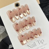 Bộ công cụ 5 trong 1 + THỦ CÔNG, móng tay giả kiểu Pháp màu hồng nude, mắt mèo, sơn tay, móng giả Cherry, dán móng tay, tái sử dụng