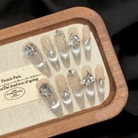 Bộ công cụ 5 trong 1 + THỦ CÔNG, móng tay giả oval cực dài chất lượng cao, có keo, móng tay giả có đèn chiếu, móng tay ép, tái sử dụng, chống nước