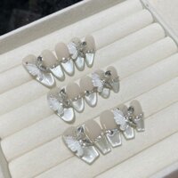 Bộ công cụ 5 trong 1 + THỦ CÔNG, móng tay nhân tạo 3D, hình bướm nổi, màu nude trong suốt siêu sáng, mắt mèo, kim cương, móng giả, dán móng tay, tái sử dụng