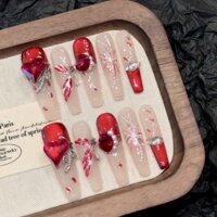 [Bộ công cụ 5in1 thủ công] bướm Nude rượu vang đỏ mắt mèo pháo hoa thêm dài hình thang móng tay giả với keo quang trị liệu móng tay ấn vào móng tay tái sử dụng không thấm nước