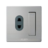 Bộ công tắc đơn 1 chiều/ Ổ cắm hai chấu 10A/250V màu ghi E5S ELEO