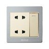 Bộ công tắc đơn 1 chiều/ Ổ cắm đôi hai chấu 10A/250V- màu vàng e4 ELEO