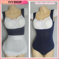 Bộ Cosplay Hầu Gái Sexy _ HGBD Xanh Có Đệm Và HGD004 Ren không đệm ngực - Ivyshop