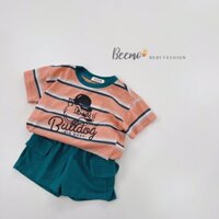 Bộ cotton áo kẻ ngang quần đùi túi hộp cho bé trai, bộ cộc tay mặc hè Beemo mềm mát cá tính cho bé