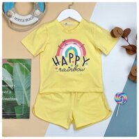 Bộ cotton cộc tay bé gái hình cầu vồng size 3-9T cho bé 12-28kg, chất co giãn tốt, không bai, mát mẻ