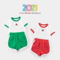 Bộ cotton cộc tay bé gái 27HOME bộ quần áo trẻ em cho bé họa tiết hoa quả hàng xuất Âu Mỹ