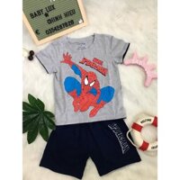 Bộ cotton cộc tay spiderman màu Ghi hàng hè, size 3-10T. Chất cotton mềm mịn, thấm hút mồ hôi. baby lux