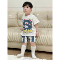 Bộ Cotton Cộc Tay Xanh Trắng In Hình Chữ S Quần Kẻ Sọc Thời Thượng Phong Cách Thời Trang Mới Nhất Cho Bé Trai 2025