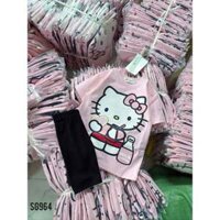 Bộ cotton Hello Kitty Hồng quần legging đen bé gái