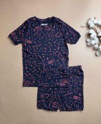 Bộ cotton Kirkland BG - màu đen họa tiết hồng hình thước kẻ kính bút