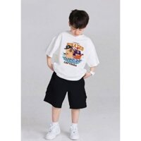 Bộ cotton mùa hè áo capybara cướp biển trắng kèm quần kaki đen bé trai