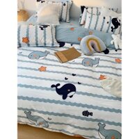 Bộ cotton poly cá heo xanh