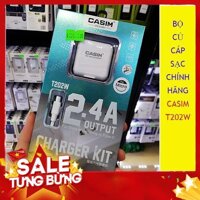 Bộ củ cáp sạc casim T202w chính hãng đầu ra 2.4A , chân sạc iphone, samsung, sạc nhanh - Bền, đẹp, rẻ