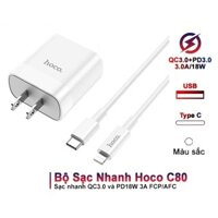 Bộ Củ Cáp Sạc Nhanh Siêu Bền Chính Hãng Hoco C80 3A Cốc 20W Dây Dài 1m Cho Ip6 6s 7 8 Plus Xs Max 11 12 13 14