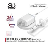 Bộ Củ  cáp sạc SD DESIGN C66 sạc nhanh an toàn cho mọi loại điện thoại - Mua lẻ Củ sạc