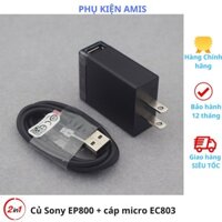 Bộ củ cáp sạc Sony 5V-1,5A Chân dẹt chuẩn USA ,Củ Sạc Sony EP800 chân dẹt và cáp micro