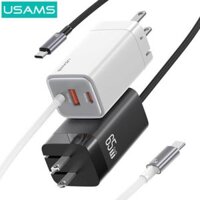 Bộ củ, cáp sạc USAMS CC273 65W GaN ACC 3-port Fast Charger With Type-C Cable (US) – Black + White