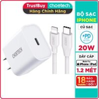 Bộ Củ Sạc Nhanh 20W Cho iPhone iPad CHOETECH PD5005 Kèm Cáp C to Lightning Chứng Nhận MFI Dài 1.2M IP0040 - Hàng Chính Hãng
