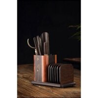 Bộ cung nhãn hoa sen kèm đĩa kê chén bằng gỗ đàn hương, dụng cụ pha trà kèm đĩa kê chén, có hộp đựng như hình