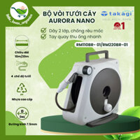 Bộ cuộn Vòi xịt tưới tay, tưới cây, vệ sinh sân vườn đa năng,  Takagi Aurora NANO, kích thước 10m/20m, Nhật Bản