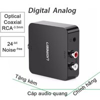 Bộ DAC chuyển đổi Digital to Analog - Optical/Coaxial ra AV/RCA-R+L và 1 cổng audio 3.5mm stereo UGREEN 30910 - Dùng chuyển âm thanh từ Smart TV/TV box/AMP ra Loa/Ampli (Kèm cáp quang 1 mét UGREEN 10768)