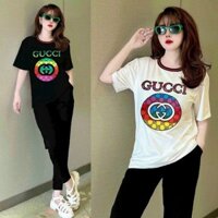 Bộ dài cotton nữ quần ống ôm cao cấp Logo GU,CHII cá tính thể thao siêu mát mịn - SANG XỊN { Phong cách NHẬT-HÀN) .kt
