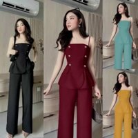 Bộ dài nữ 💕FREESHIP💕 Set nguyên bộ quần dài ống suông áo 2 dây phối nút xinh xắn TJ1192