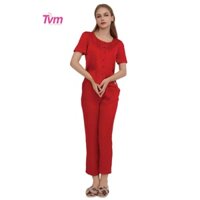 Bộ dài nữ ngắn tay B686 Tvm Luxury Homewear, chất liệu satin, mềm nhẹ mượt.