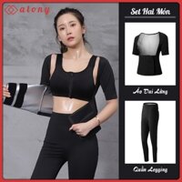 Bộ Đai Quấn Nóng Giảm Mỡ Bụng ATONY, Tráng Nano Bạc Nhật Bản - Set 2: Áo Đai Lửng + Quần Giảm Mỡ